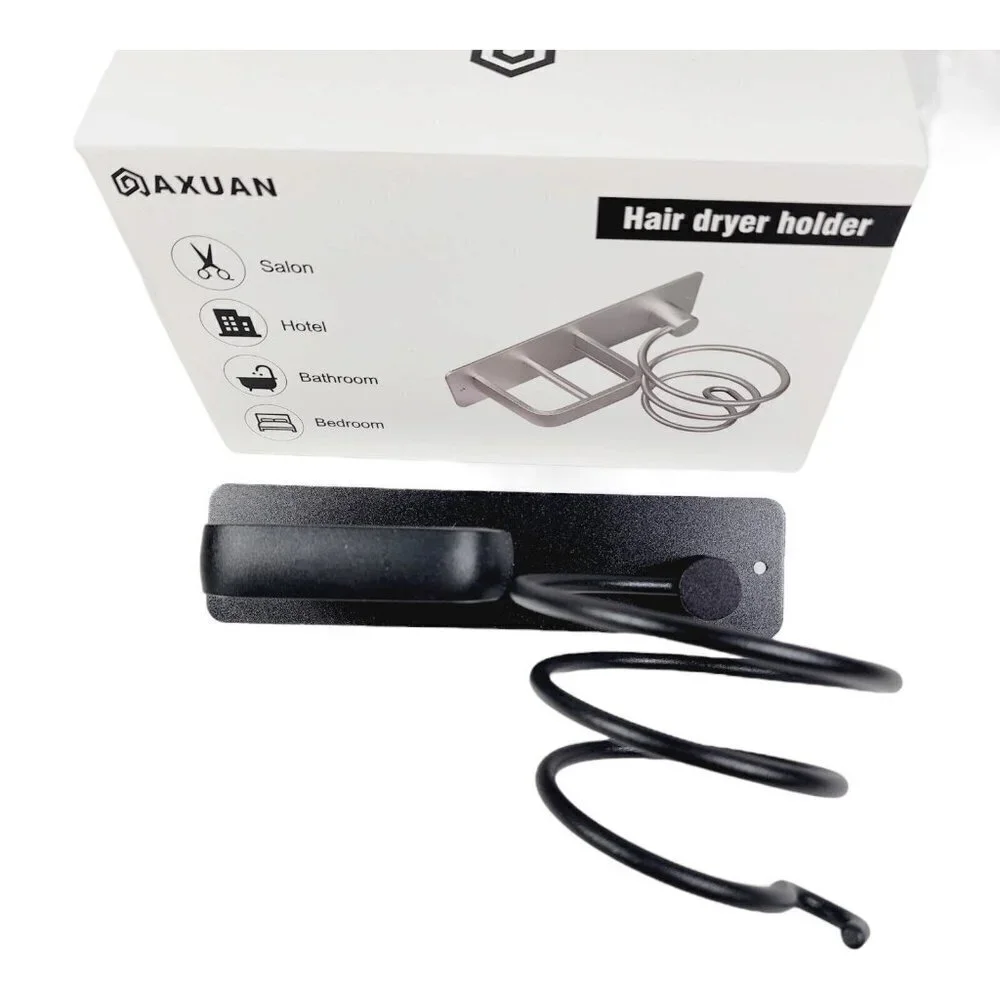 AXUAN Hair Dryer Holder Wall Mount Bathroom Bedroom Styling Tools Iron Black